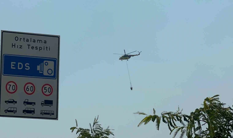 Yangın turizm yolunu kapattı! Helikopterler Havadan Müdahale Ediyor